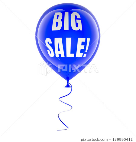 Big Sale, blue balloon with text. Shopping discount concept. 3D rendering 129990411