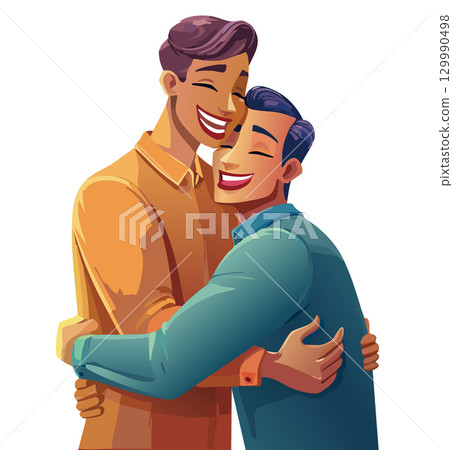 AI-generated image of two men embracing in passionate friendship AI-generated image of two men embracing in passionate friendship 129990498