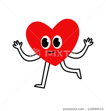 Running heart cartoon character with a smile. Happy and energetic heart on the run. Running heart cartoon character with a smile. Happy and energetic heart on the run. 129990514