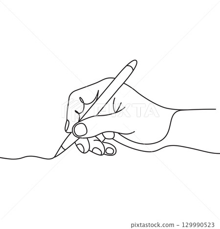 Sketch of a Hand Holding a Pencil. Continuous Line Drawing of a Hand 129990523