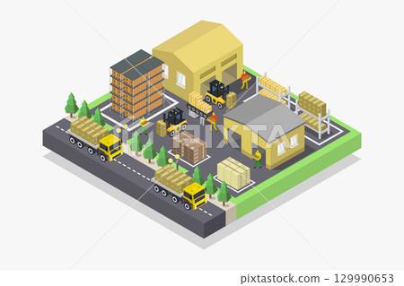 Isometric Warehouse 129990653