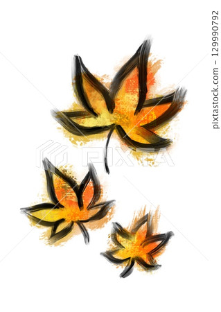 Autumn leaves, Japanese style, ink painting, brush, hand-drawn, watercolor 129990792