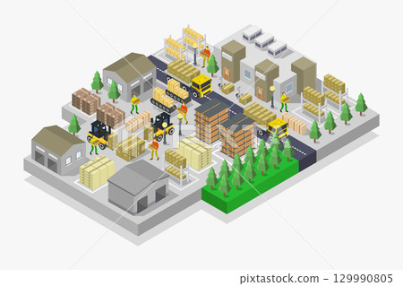 Isometric Warehouse 129990805