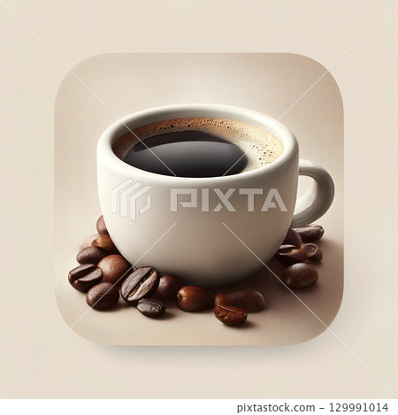 Coffee beans and coffee cup on a white background Coffee beans and coffee cup on a white background 129991014