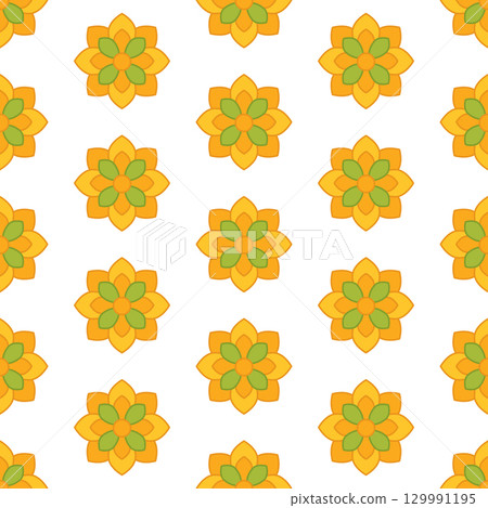 Seamless yellow and green floral pattern in flat style on white background 129991195