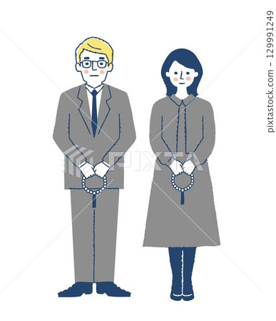 參加葬禮的人:身著喪服的男女手持念珠 參加葬禮的人:身著喪服的男女手持念珠 129991249