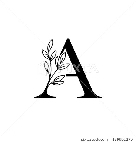 Botanical Minimalistic Letter A Feminine Logos with Organic Plant Elements on white background Botanical Minimalistic Letter A Feminine Logos with Organic Plant Elements on white background 129991279