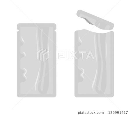 Foil sachet packaging opened and closed, blank pack template 129991417