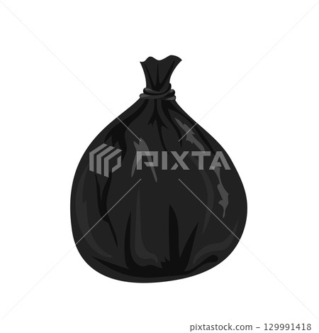 Black garbage bag tied with string 129991418