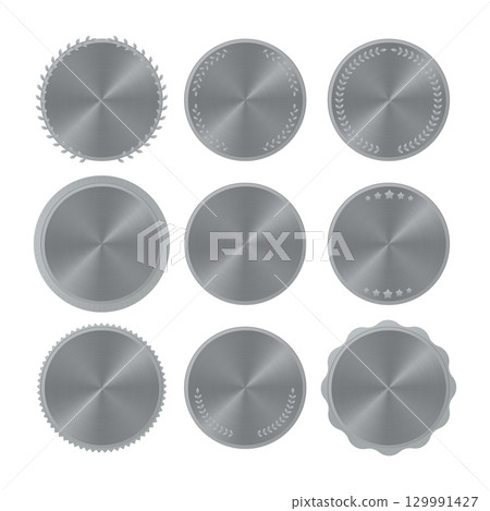 Nine silver medals with radial gradient and different borders 129991427