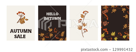 Autumn sale social media post templates featuring rowan berries and leaves 129991432