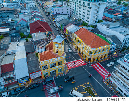 aerial view classic and beautiful architecture at Charter square of Phuket aerial view classic and beautiful architecture at Charter square of Phuket 129991451