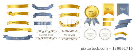 絲帶裝飾設計套裝和古董邊框和框架設計 絲帶裝飾設計套裝和古董邊框和框架設計 129991716