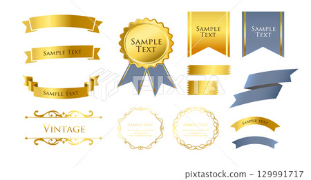 Ribbon ornament design set and antique border and frame designs 129991717