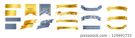 Ribbon ornament design set and antique border and frame designs 129991735