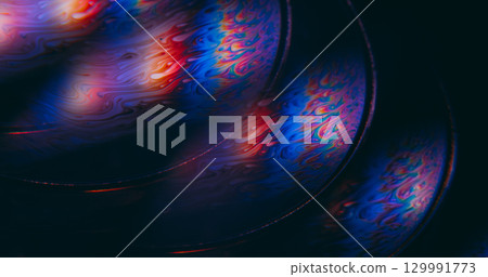 Fluorescent liquid blur. Psychedelic chemical ink. Colorful defocused round lens flow swirl blending dye abstract glow black background. Fluorescent liquid blur. Psychedelic chemical ink. Colorful defocused round lens flow swirl blending dye abstract glow black background. 129991773