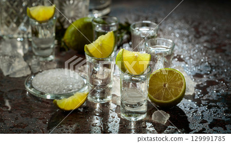 Tequila with lime, sea salt, and crushed ice. Tequila with lime, sea salt, and crushed ice. 129991785