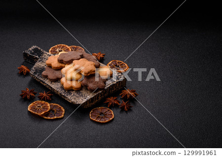 Sweet crispy biscuit with cocoa flavor, baking at home. Biscuit as a dessert Sweet crispy biscuit with cocoa flavor, baking at home. Biscuit as a dessert 129991961