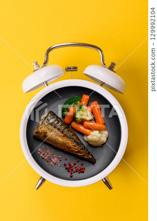 Grilled mackerel fish with peppers and spices. Concept time to eat fish 129992104