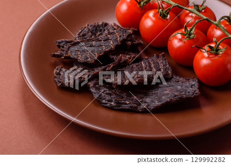 Snacks or jerky, beef slice meat dried, dehydrated. Beef snack 129992282