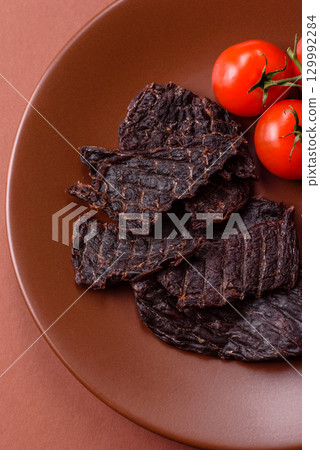 Snacks or jerky, beef slice meat dried, dehydrated. Beef snack 129992284