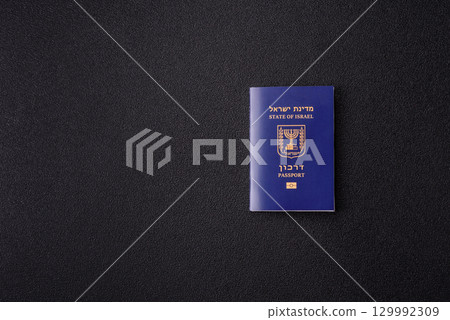 Israel passport for travelling, flying and doing business. Israeli document, id Israel passport for travelling, flying and doing business. Israeli document, id 129992309