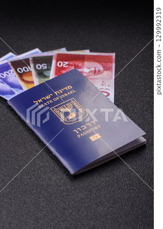 Israel passport for travelling, flying and doing business. Israeli document, id 129992319