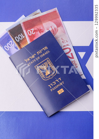 Israel passport for travelling, flying and doing business. Israeli document, id Israel passport for travelling, flying and doing business. Israeli document, id 129992335