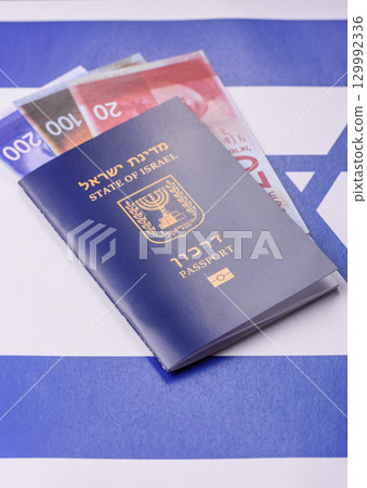 Israel passport for travelling, flying and doing business. Israeli document, id Israel passport for travelling, flying and doing business. Israeli document, id 129992336