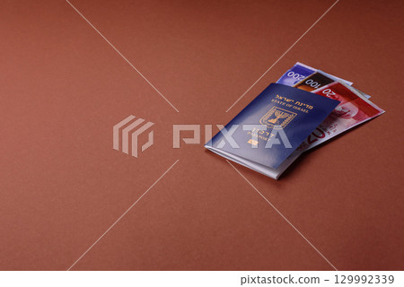 Israel passport for travelling, flying and doing business. Israeli document, id 129992339
