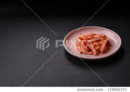 Food, dried squid in shavings or chopped as snacks or jerky. Snack dried squid for beer 129992371