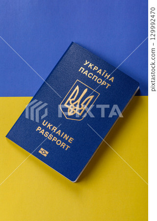 Ukrainian passport for travelling, flying and doing business. Ukraine document Ukrainian passport for travelling, flying and doing business. Ukraine document 129992470