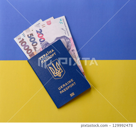 Ukrainian passport for travelling, flying and doing business. Ukraine document 129992478