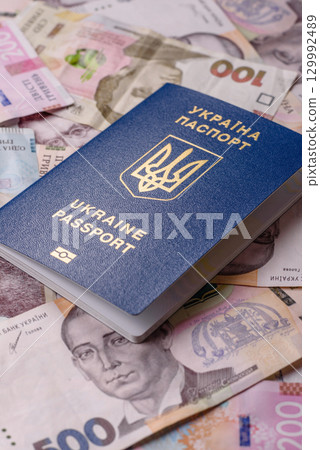 Ukrainian passport for travelling, flying and doing business. Ukraine document 129992489