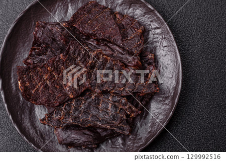 Snacks or jerky, beef slice meat dried, dehydrated. Beef snack 129992516