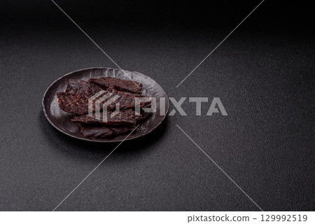 Snacks or jerky, beef slice meat dried, dehydrated. Beef snack 129992519