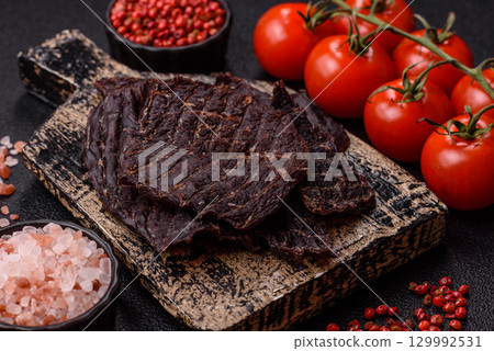 Snacks or jerky, beef slice meat dried, dehydrated. Beef snack 129992531