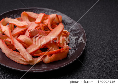 Food, dried squid in shavings or chopped as snacks or jerky. Snack dried squid for beer 129992536