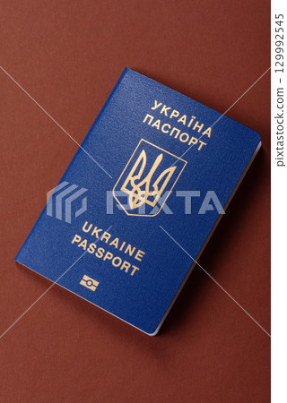 Ukrainian passport for travelling, flying and doing business. Ukraine document 129992545