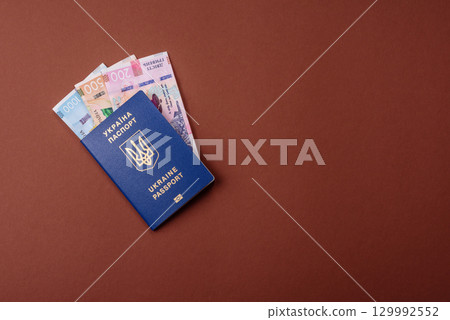 Ukrainian passport for travelling, flying and doing business. Ukraine document 129992552