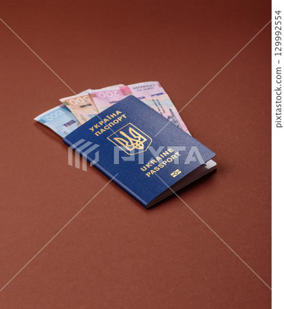 Ukrainian passport for travelling, flying and doing business. Ukraine document 129992554