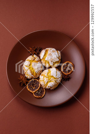 Crinkle biscuits lemon or banana, healthy vegan food. Lemon biscuits 129992557