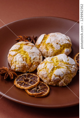 Crinkle biscuits lemon or banana, healthy vegan food. Lemon biscuits 129992562