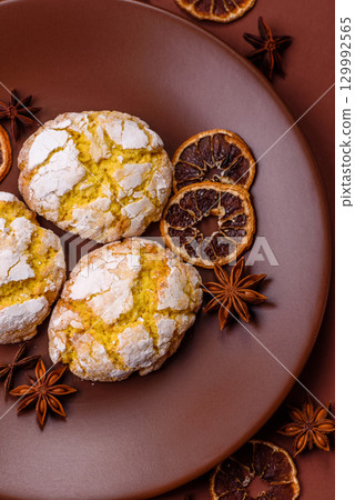 Crinkle biscuits lemon or banana, healthy vegan food. Lemon biscuits 129992565