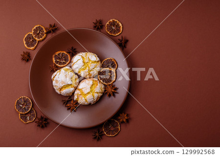 Crinkle biscuits lemon or banana, healthy vegan food. Lemon biscuits 129992568