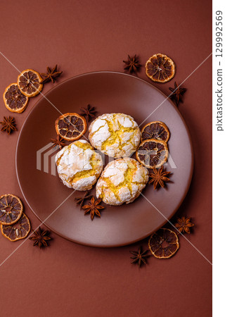 Crinkle biscuits lemon or banana, healthy vegan food. Lemon biscuits 129992569