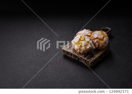 Crinkle biscuits lemon or banana, healthy vegan food. Lemon biscuits 129992571