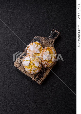 Crinkle biscuits lemon or banana, healthy vegan food. Lemon biscuits 129992574