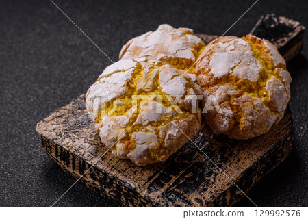 Crinkle biscuits lemon or banana, healthy vegan food. Lemon biscuits 129992576