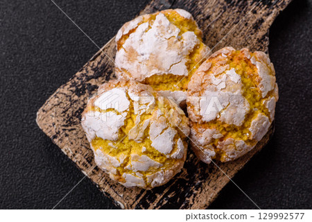 Crinkle biscuits lemon or banana, healthy vegan food. Lemon biscuits 129992577